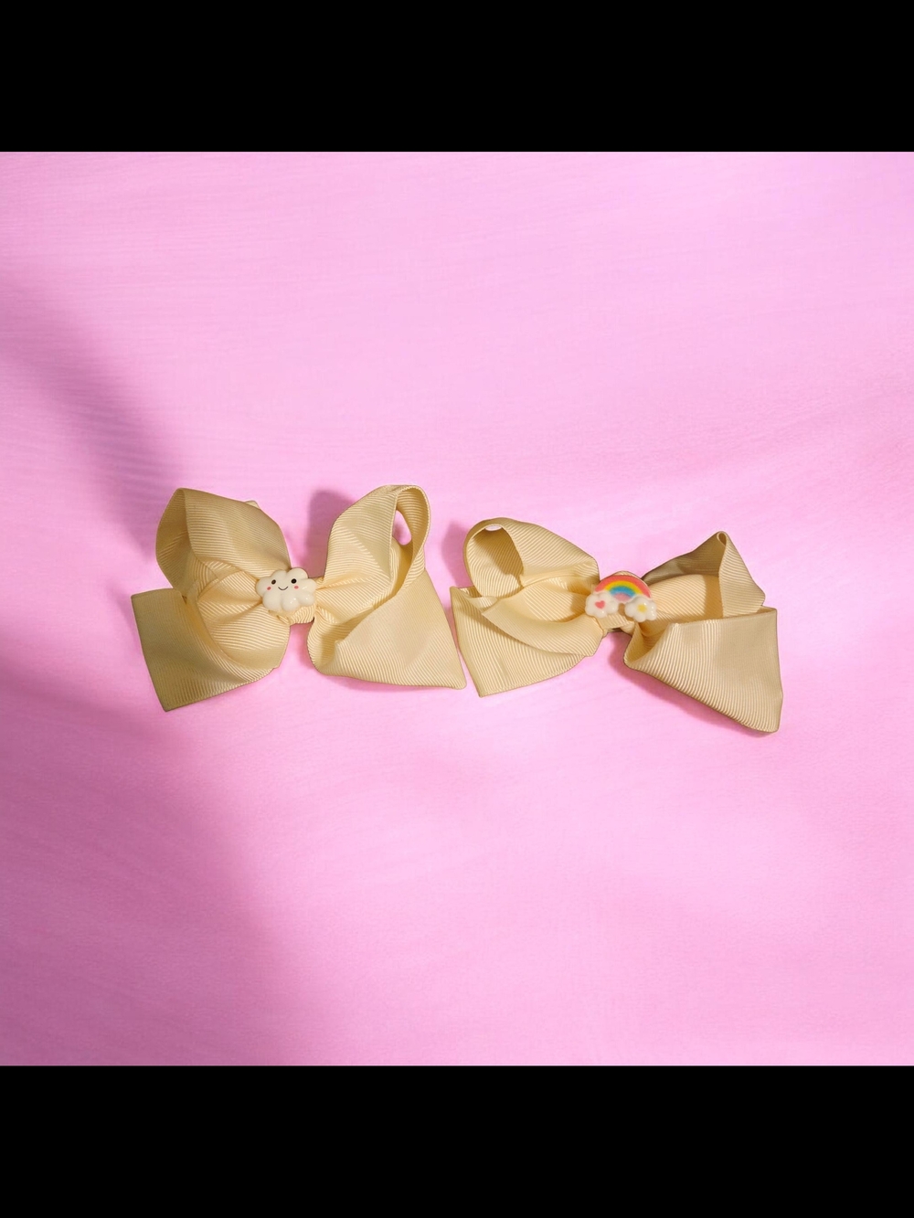 Pastels Cream Bow Hair Clips with Cute Raincloud and Rainbow Charms
